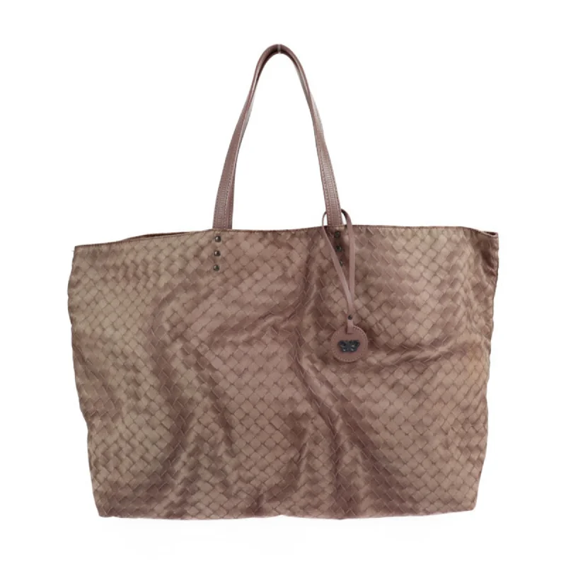 Beige leather tote bag for travel-Bottega Veneta Intrecciolusion  Nylon Leather Shoulder Bag Tote Bag (Pre-Owned)