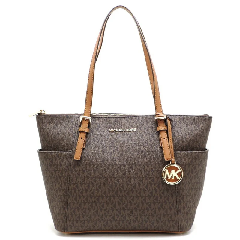 Beige leather tote bag for travel-Michael Kors  Coated Canvas Leather Tote Bag (Pre-Owned)