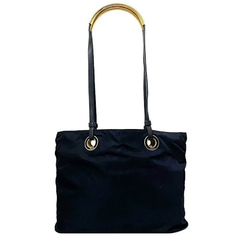 Purple velvet tote bag for gym-Prada  Navy Nylon Leather Tote Bag (Pre-Owned)