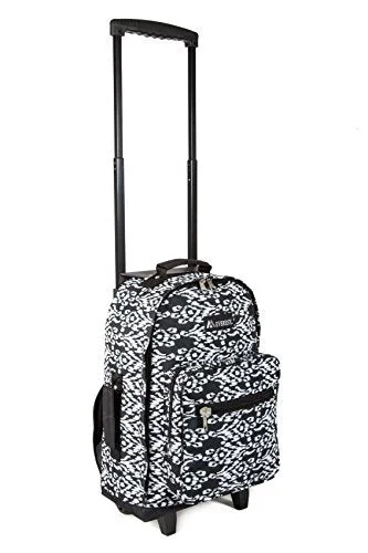 backpack with light features -Everest Wheeled Pattern Backpack, Black/White Ikat, One Size